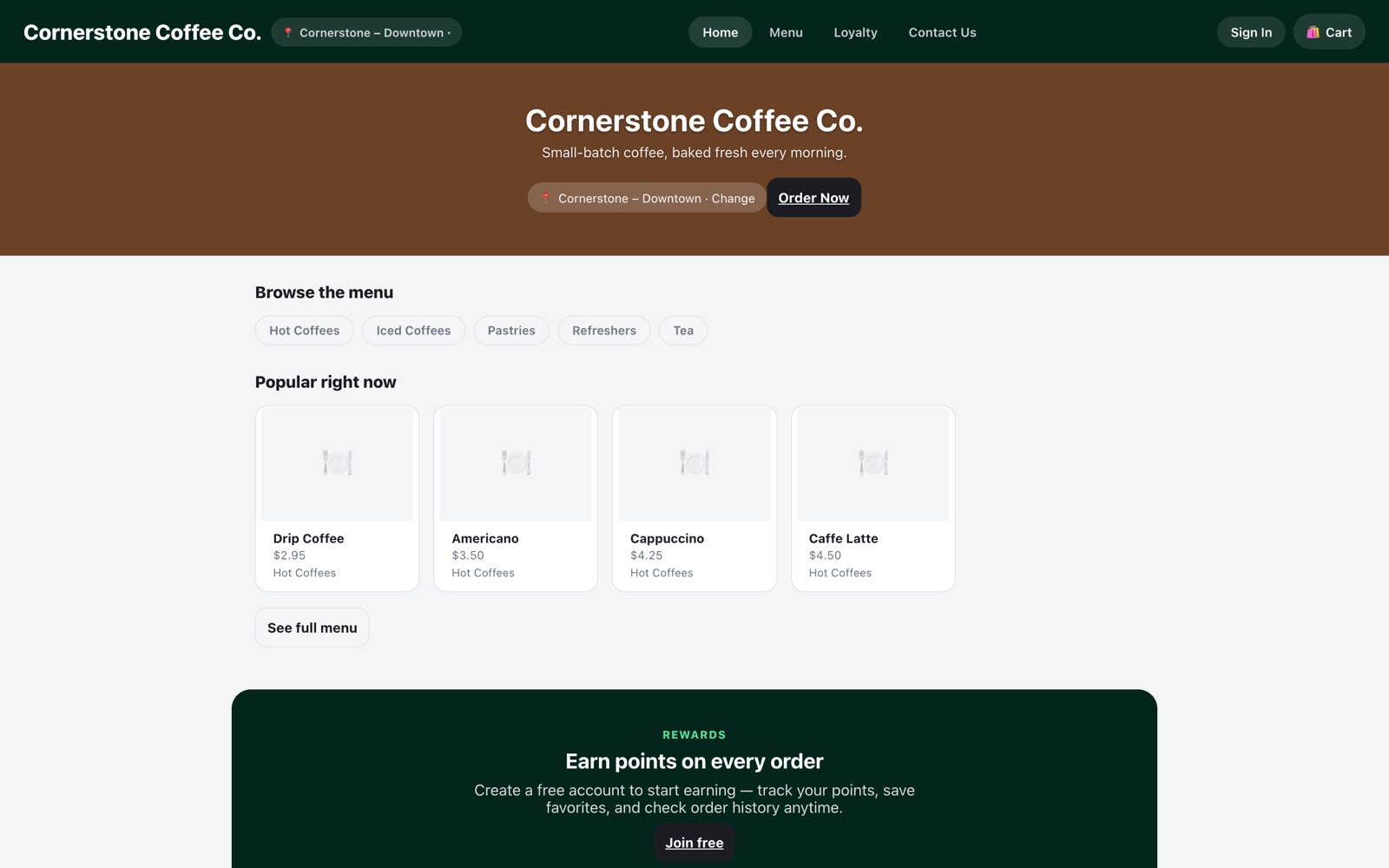 Online ordering website